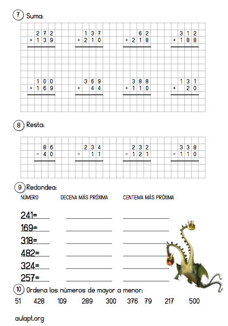 Actividades De Refuerzo De Matematicas Numeros Hasta El 600 Aula Pt