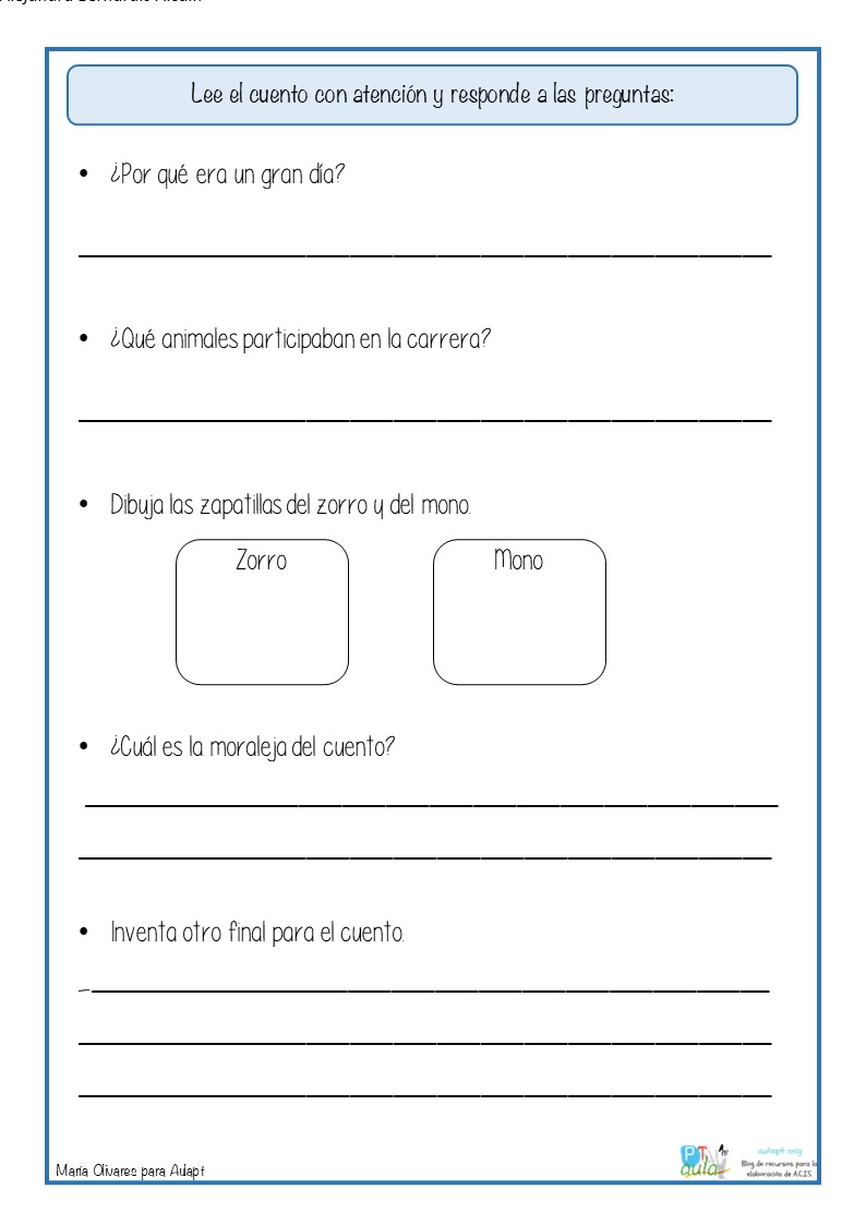 Trabajamos la comprensión lectora de un cuento infantil