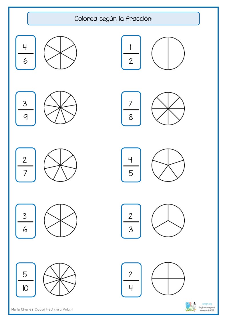 Fichas De Fracciones Para Colorear 2323