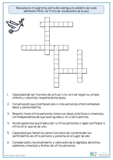 Crucigrama Vocabulario De La Paz